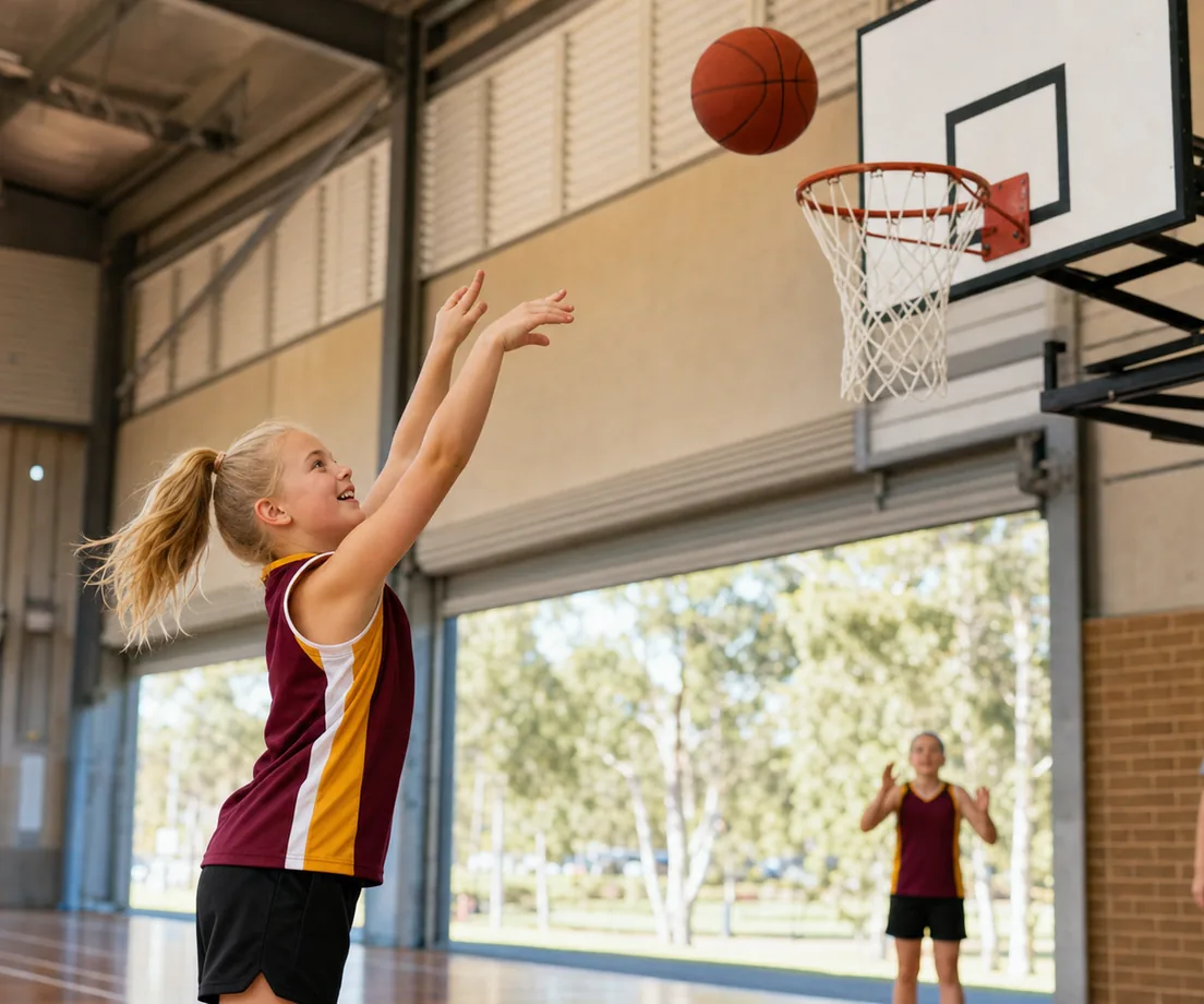Young basketball players at a community club session while a coach records their skills for parents/carers to follow